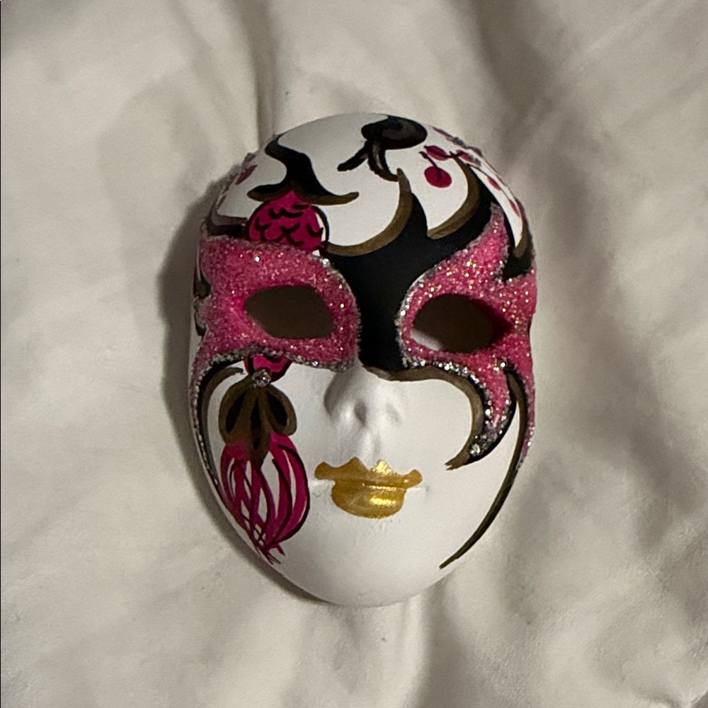Decorative Mask with Pink and Gold Accents